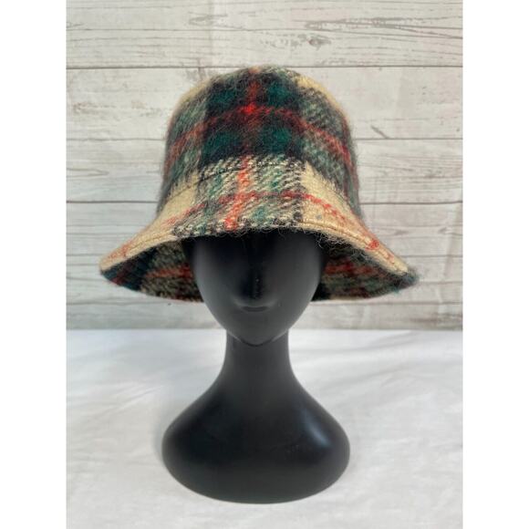 Anthony Peto Paris Multicolor Superbob Mohair Tartan Bucket Hat Size 57